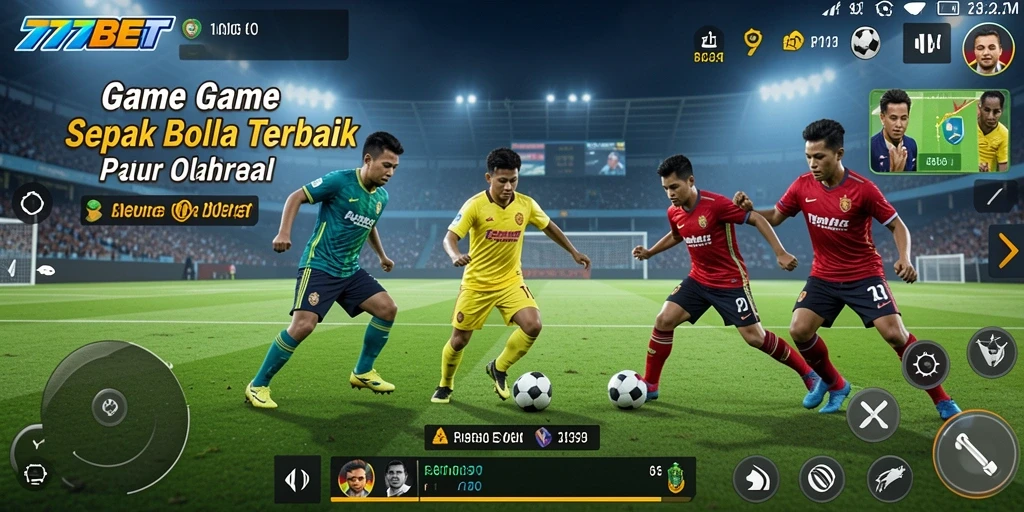 Tampilan gameplay sepak bola yang realistis dan mendebarkan.