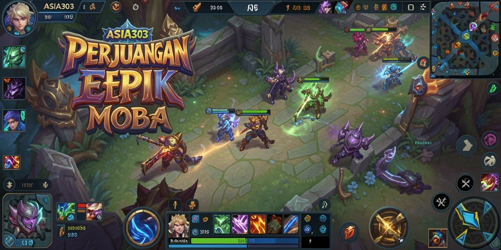 Tampilan screenshot utama ASIA303 yang menampilkan aksi seru dalam pertarungan MOBA.