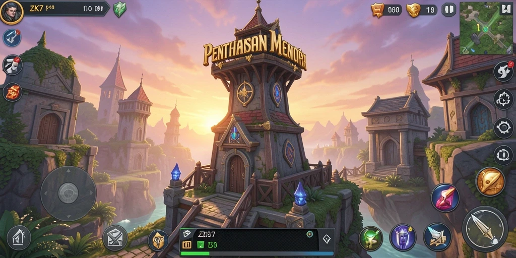 Tampilan screenshot ZK7 menampilkan aksi menara dalam pertempuran melawan musuh.